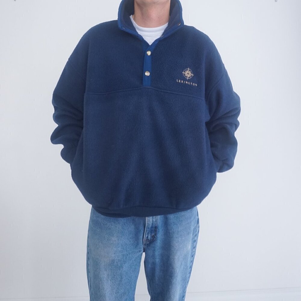 Vintage '90S Arctic Image Navy Lexington Fleece Quarter Button Pullover Sweater